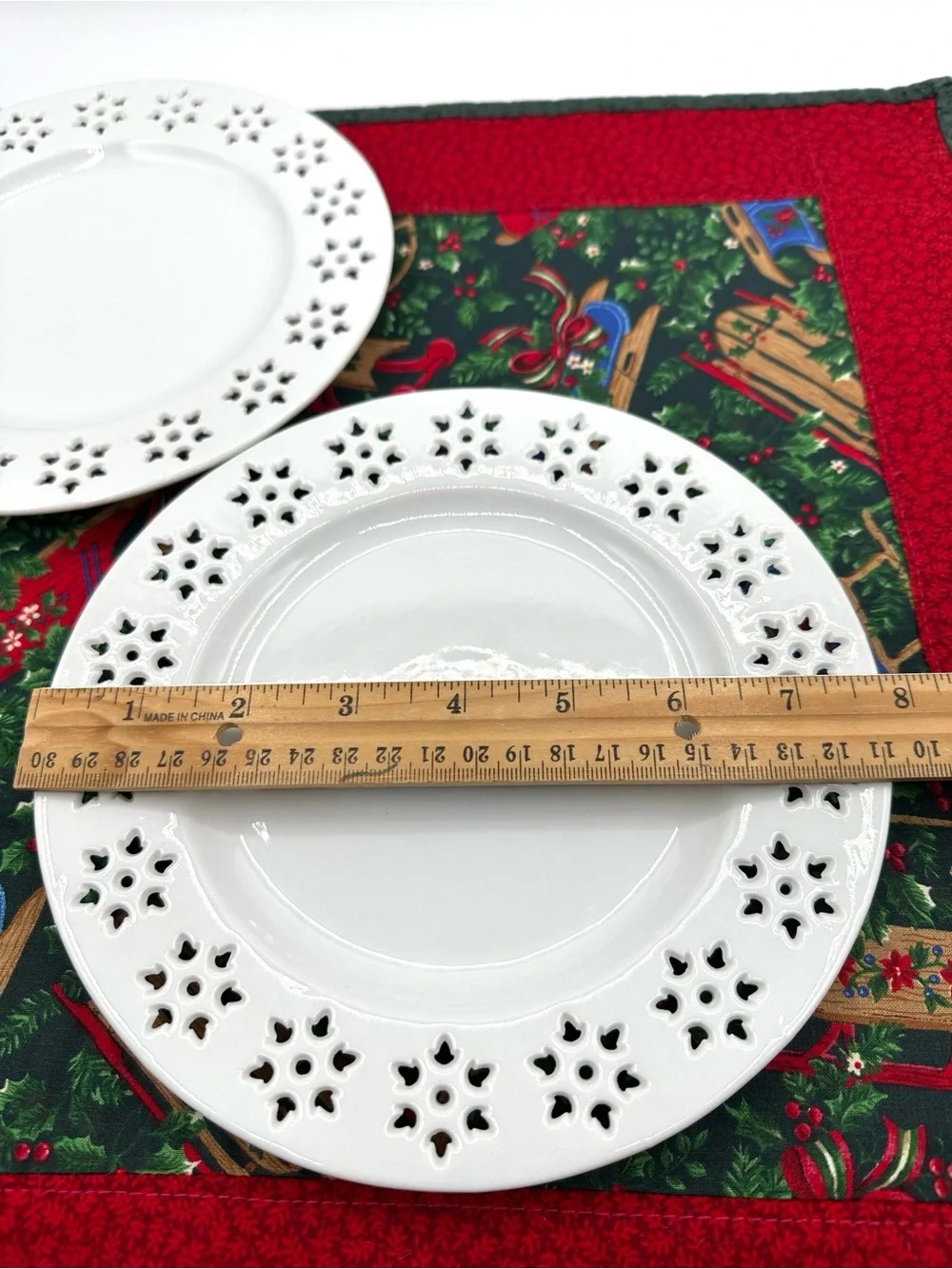 2 Crate&Barrel Snowflake Lace, Reticulated Dessert Plates. 7.75”
